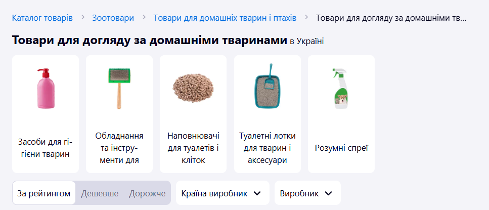 Категорії зоотоварів у Prom
